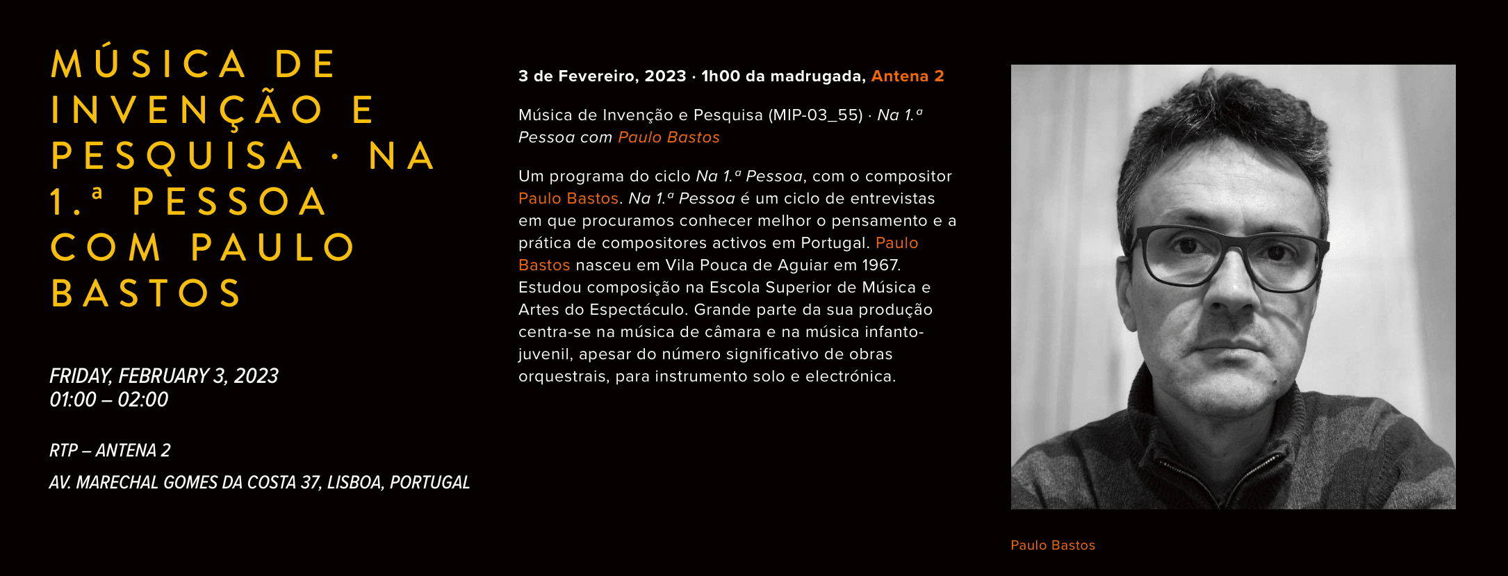 Música de Invenção e Pesquisa · Na 1.ª Pessoa com Paulo Bastos