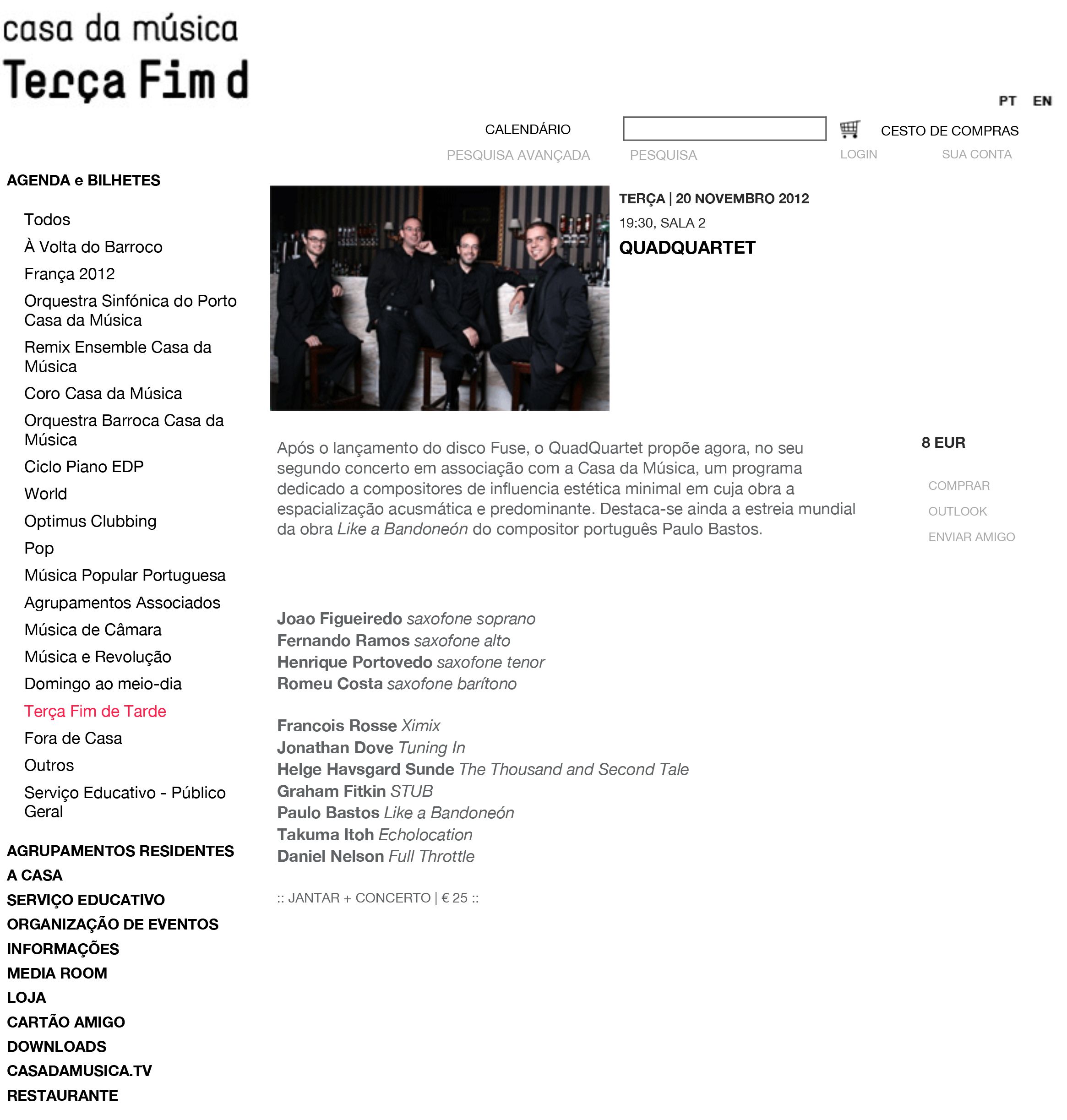 Premiere of ‘Like a bandoneón’ for Saxophone Quartet