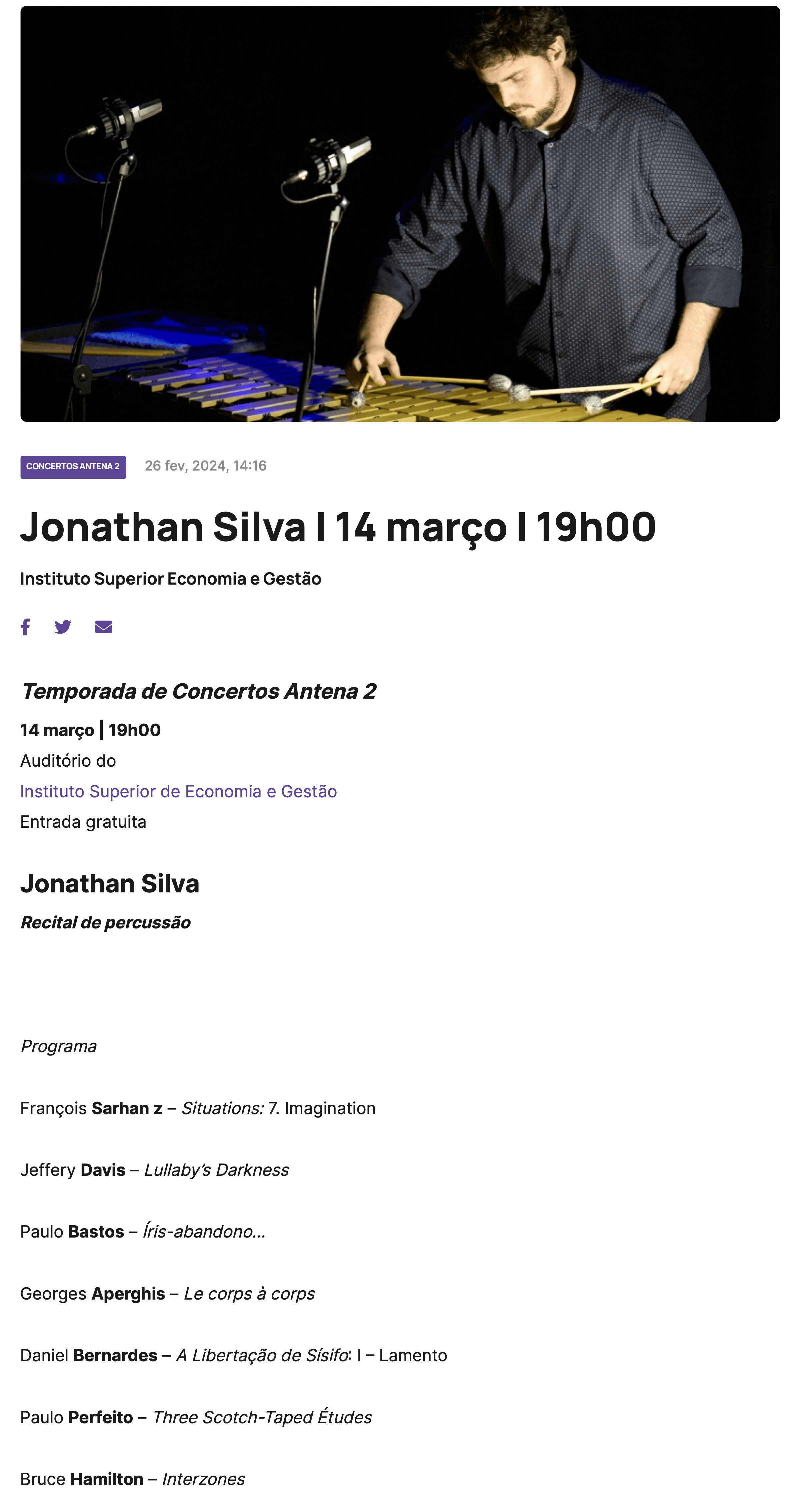 'Íris-abandono…' for vibraphone in Antena 2