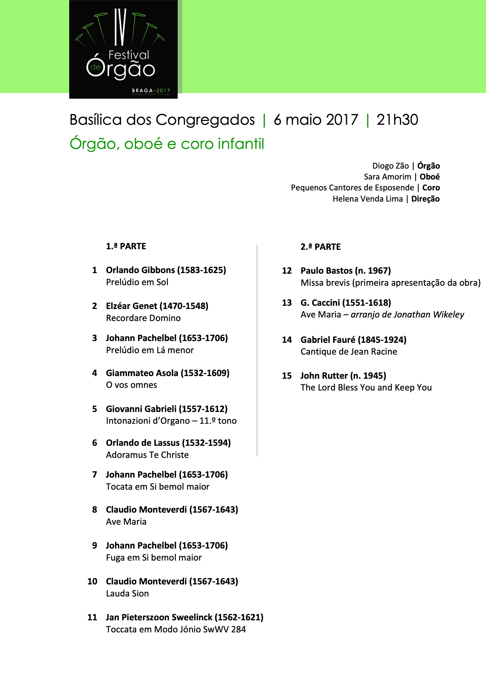 Premiere of ‘Missa Brevis’ for organ, oboe and children's choir